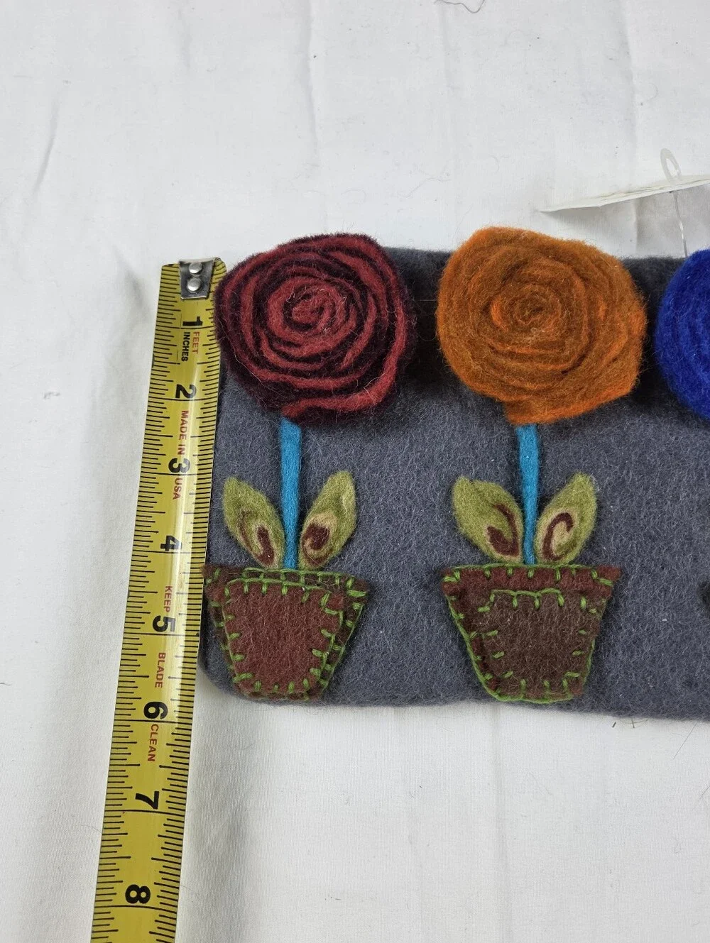 Rising Tide Floral Applique Wool Cosmetic Bag 5.5